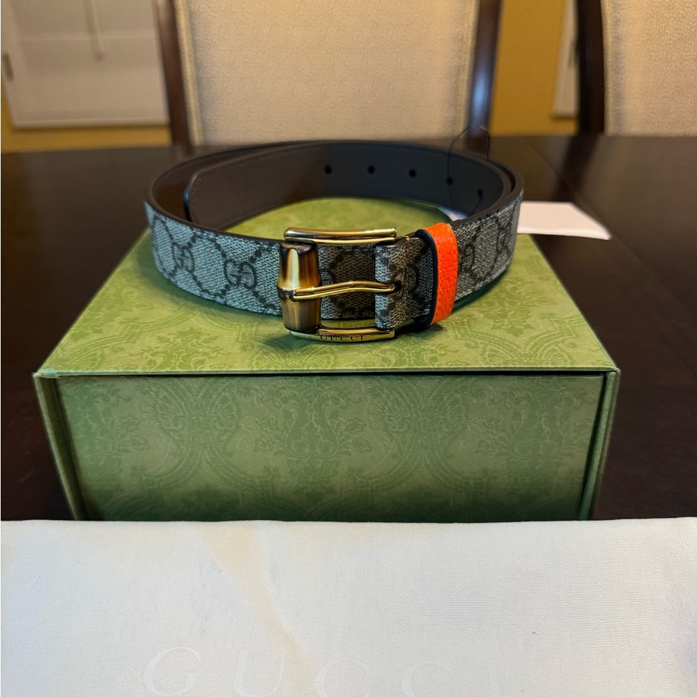 New Gucci Bamboo GG Supreme Logo Belt Size 28 / 70 cm Fits a Waist 26 - 30